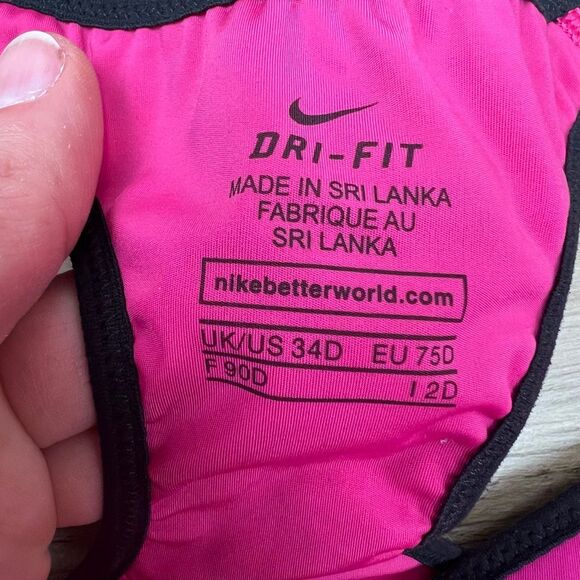 Nike Dri-FIT Padded Sports Bra Pink Black Trim Size 34D - Picture 3 of 7